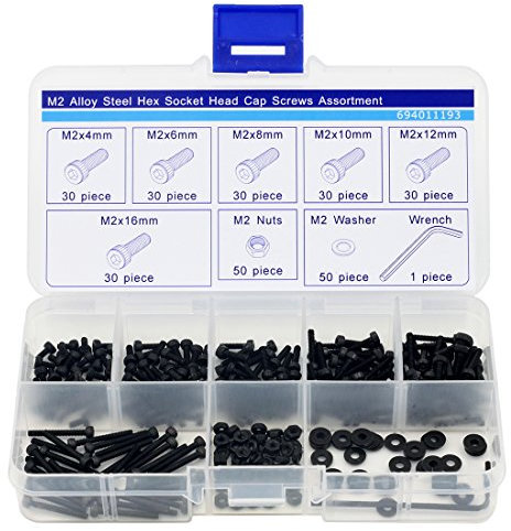 M2 Hex Socket Cap Screw,Washer,Nut,Wrench,Assortment,Black,281 pieces