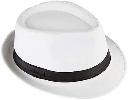 Chapeau de paille Panama Fedora Trilby Gangster Chapeau de soleil avec ruban en tissu street style - Blanc - Large