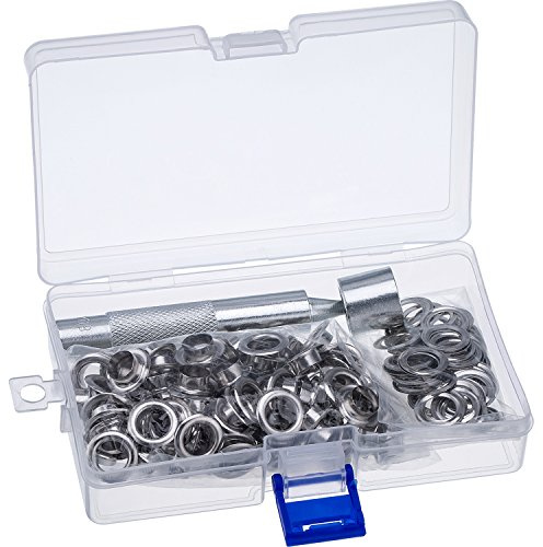 Grommet Werkzeug Kit, Grommet Einstell Werkzeug und 100 Sets Grommet Ösen mit Aufbewahrungsbox (2/5 Zoll Innen Durchmesser))
