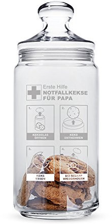 Casa Vivente Keksglas mit Gravur und Deckel, Keksdose aus Glas, Papas Notfallkekse, Vorratsglas, Geschenkidee zum Vatertag, Geschenke für Männer