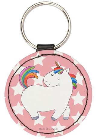 Mr. & Mrs. Panda Rund Schlüsselanhänger Einhorn Stolzieren - Geschenk, Unicorn, Glücksbringer, Einhörner, Pferd, Taschenanhänger, Reiter, Einhorn