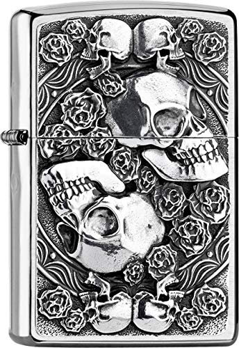 Zippo Feuerzeug Skull and Roses ROSES-200-Zippo Collection 2019-2005891-49,95 €, Chrome, Silber, smal