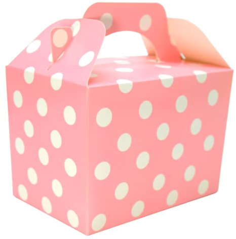 Lotus 20 x Polka Dots Spotty Children/Kids Party Boxes Carry Food Meal Fun Picnic Birthday Wedding Favour/Baby Shower Party Halloween Trick or Treat Box Loot Bag (Baby Pink)