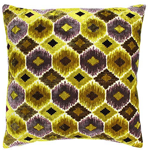 Riva Paoletti Ares Polyester Filled Cushion - Citrine Yellow - Modern Global Ikat Design - Textured Jacquard Velvet Fabric - Knife Edges - 68% Polyester 32% Viscose - 55 x 55cm (22 x 22 inches)