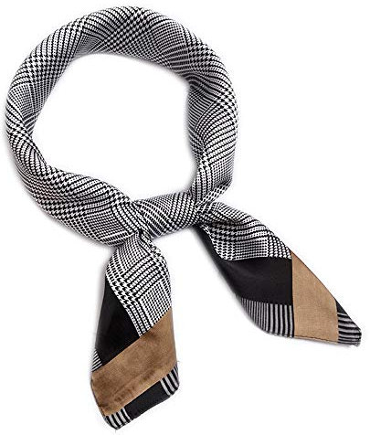 LITOON Kopftücher Damen Halstuch Schal Frauen Kopftuch Taschentuch, Ansatz Handgelenk Verpackungs Silk Halstuch Bandanas Stirnband für Mädchen Frauen 27.6x27.6inch (Plaid/Khaki)