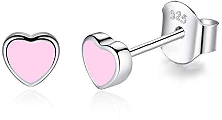 Gold Gala Pendientes pequeños de Plata de ley 925 para Mujeres y Niña (Corazón Rosado)