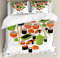 ABAKUHAUS Sushi Bettbezugs Set Für Doppelbetten, Teekanne Rolls Sauce Herz-Formular, Weicher Microfaserstoff Allegigeignet kein Verblassen, 230 x 220 cm, Orange Mehrfarbig