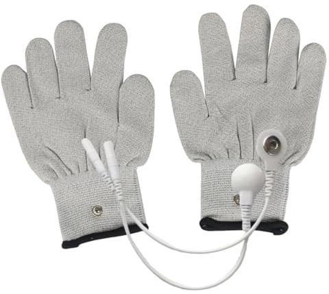 Leitfähige Handschuhe Elektrode Handschuhe mit Schnappelektroden Pads Massagehandschuhe für TENS Maschine für körperliche Arthritis finger (M Grau)