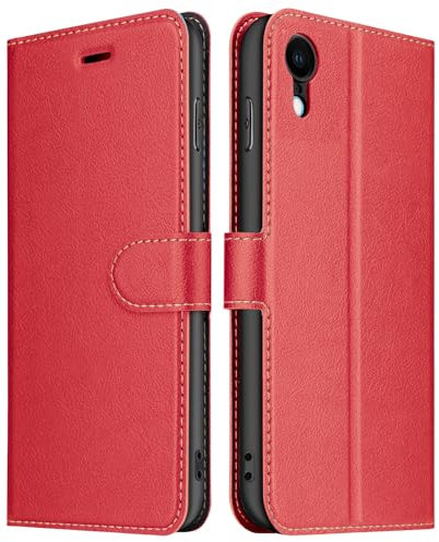 ELESNOW Cover per iPhone XR, Flip Wallet Case Custodia in Pelle PU Premium, Slot per Schede, con Magnetica a Scatto per Apple iPhone XR (Rosso)