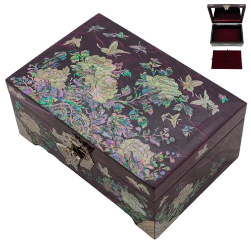 February Mountain Mother of Pearl Jewelry Organizer Box with Ring Tray - Gifts for Women Unique gift for women who have everything