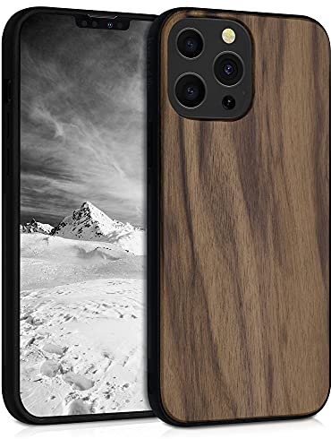 kwmobile Hülle kompatibel mit Apple iPhone 13 Pro Max Hülle - Holz Case - stoßfestes Handy Cover - TPU Handyhülle in Dunkelbraun