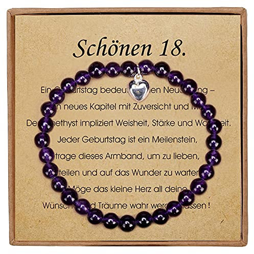 Geschenke für 18. Geburtstag Mädchen Amethyst Armband mit Herzanhänger aus Sterlingsilber Süße 18 Geschenke für Mädchen mit Message Card und Geschenkbox