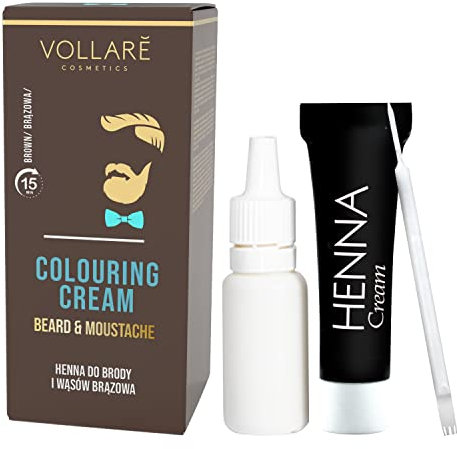Vollaré Cosmetics | Crema de color de henna para barba y bigote | Tinte para barba para ocultar el color de la barba | Coloración fácil de teñir