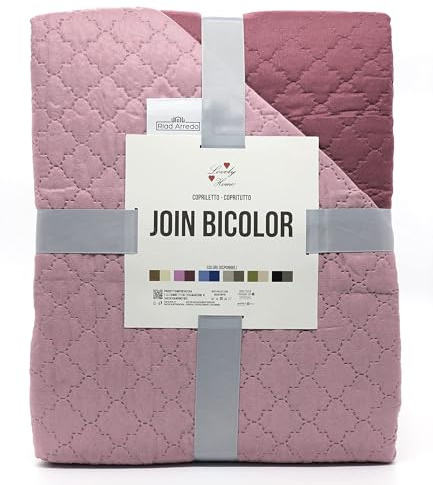 Riad Arredo Trapuntino Primaverile Bicolor Estivo Morbida Microfibra - Copriletto Trapuntato Leggero Double Face Tinta Unita (Prugna/Rosa Antico, Piazza E Mezzo - 210x250 cm)