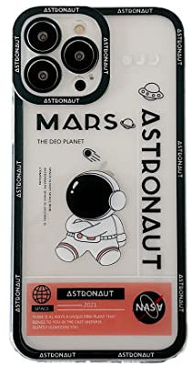 Yonds Queen for iPhone 13 Pro Clear Cute Case, Cool Cartoon Astronaut Space Rocket Moon Design Stylish TPU Bumper Shockproof Anti-Slip Protector Transparent Case (iPhone 13 Pro, Black Mars)