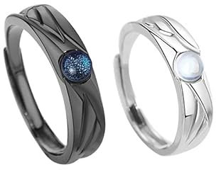 QIAMNI Retro Mondstein Paar Ring Trendy Engel und Dämon Paar Ring schwarz und weiß einstellbar für Sie und Ihn
