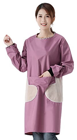 Kumquat Classic Fashion Aprons for Women Waterproof Oil Proof Long Sleeve Apron Smocks Overalls Adult for Home Furnishing Kitchen, Purple, One Size