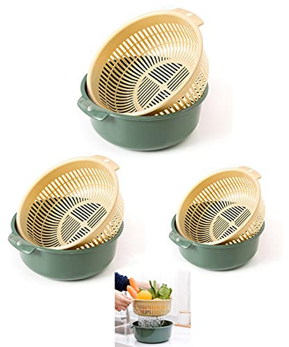 Koomuao 3 piezas Colador de cocina de plástico, grandes conjuntos de cuencos de colador de doble capa cesta de drenaje para escurrir verduras frutas verduras lavar diferentes tamaños (Verde)