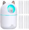 Cute Portable Cool Mist Humidifier with 12 Pcs Filter Cotton Sticks, 7 Color Night Light, USB, for Bedroom, Office, Desk, Car, Travel (White)