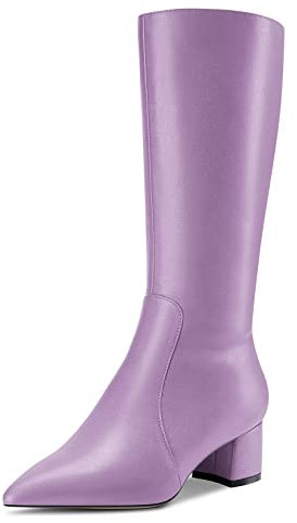 Castamere Donna Chunky Blocco Medio Tacco Heel a Punta Metà polpaccio Cerniera Stivali da Matrimonio Cute 5 CM Heels Viola 39 EU