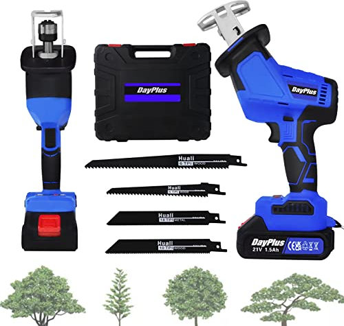 680W 21V Elektrosägen zum Schneiden von Holz und Bäumen, bürstenlose Säbelsäge Tragbare Leichte Fleisch/Knochen/Metall/Baum/Holz Skorpionsäge, 3x Holzschneideklinge, 1x Metallschneideklinge