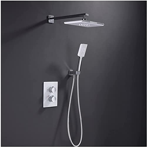 HWSY Ksunun Thermostat-Duschsystem mit Regendusche und Handbrause, komplettes Chrom-Duscharmatur-Set, wandmontiertes Regenduscharmatur-Kombinationsset, Badezimmer-Mischer-Duschset, Duschventil und
