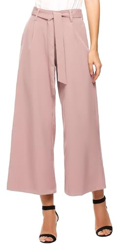 Beyove Damen Weite Hosen Elegante Sommer 7/8 Palazzo Hose Hohe Taille Loose Gerade Anzughosen Elastischer Bund Freizeithosen mit Gürtel Rosa XL