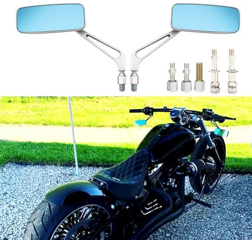 BREDUXSER 8mm 10mm Motorrad Rechteck Rückspiegel Wing Seitenspiegel Für Sportster 883 1200 Dyna Street Electra Glide Rock King Rocker Bobber Cruiser Chopper Touring (Argent-Harley)