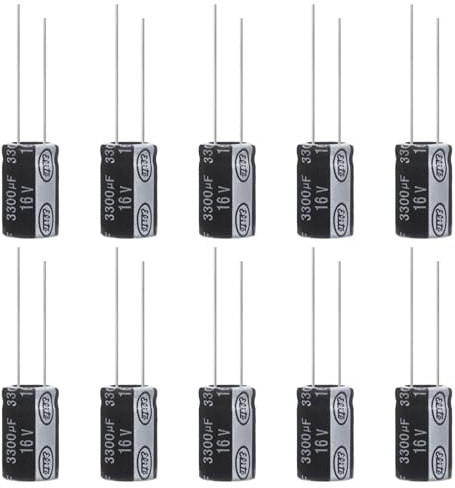 ALLECIN Condensateur 3300uF 16V Condensateurs Électrolytiques Aluminium 3300μF 16Volts 13x21MM Electrolytic Capacitor 3300 uF MFD 105°C (Paquet de 10 Pièces)