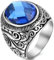 JewelryWe Ringe Herren Schwarz Onyx: Biker Herren-Ring Edelstahl Schwarz Achat Stein Ring Männer Retro Charm Blumen Schnitzerei Band Bandring mit Gravur Größe 60