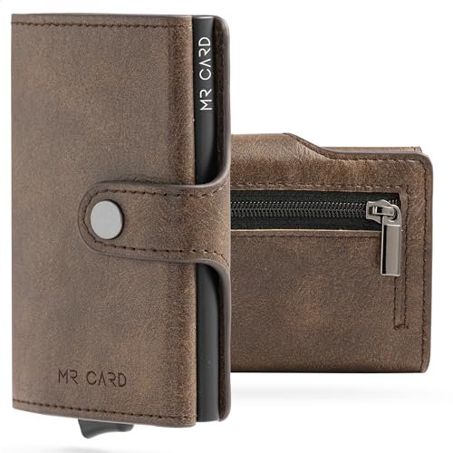 MR CARD Porta Carte di Credito e Portafoglio Slim Uomo | Portacarte | Portafoglio Piccolo | Porta Tessere | Con Portamonete (Marrone Vintage)