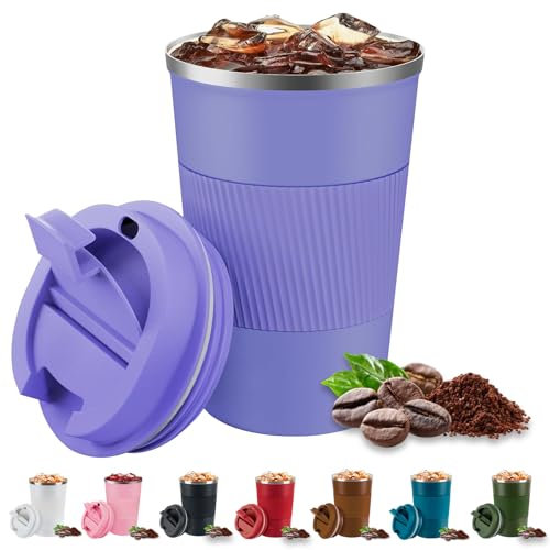 Eastrise Travel Mug,Insulated Coffee Cup with Leakproof Lid,Reusable Travel Coffee Mug,Stainless Steel Coffee Cup for Hot or Cold Drinks(Purple/13oz)