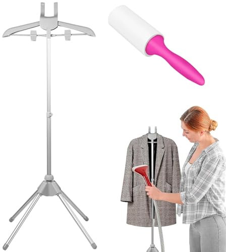 QINGLANG Steamer Stand Telescopic Garment Steamer Rack Height Adjustable Clothes Steamer Holder Foldable Garment Steamer Clothes Rack Portable Standing Garment Hanger with Non Slip Mat for Home Steam