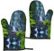 Lot de 2 gants isolants vert cascade pour four micro-ondes pour barbecue, cuisine et pâtisserie