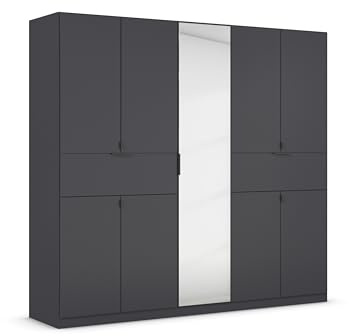 Rauch Möbel TICAO, Kleiderschrank, Farbe Grau metallic, Breite 226 cm | Schrank, Mehrzweckschrank, 9-türig, Spiegel, 2 Schubladen, für Schlafzimmer, Kinderzimmer, Homeoffice, Garderobe, Flur