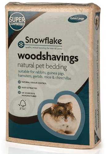 Snowflake Small Animal Wood Shavings Natural Pet Bedding 7KG, Dust Extracted Premium Pet Bed Substrate, Odour Control, For Rabbit, Hamster, Gerbil, Guinea Pig, Mouse, FSC Approved, Extra Large