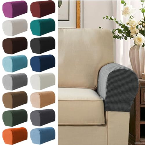MOTTK Dicke Sofa-Armlehnenbezüge für Haustiere, 2 Stück, Stretch-Couch-Arm-Schonbezüge, bequem und weich, kratzfest, rutschfest, Möbelschutz (Hellblau, Größe L)