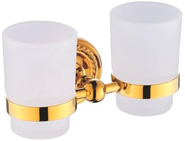 Zahnputzbecherhalter Zahnbürstenhalter Wandhalterung für Zahnputzbecher Halterung für Badutensilien aus Messing mit Glas - rostfrei, Wandmontage (Design 2: Verona)