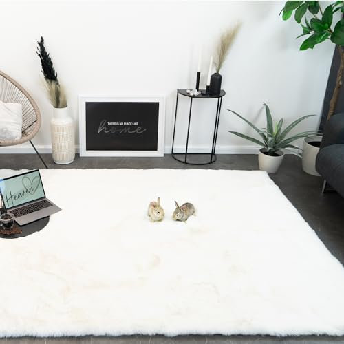 Consilio Concept Heaven Fellteppich 160x230 Ivory Teppich Supersoft 50 mm Höhe Soft weich Hasenfell Imitat weiß Creme Elfenbein Wohnzimmerteppich Kinderzimmerteppich Küchenteppich Flurteppich