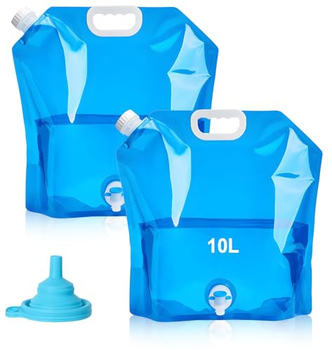 Votgutvo Lot de 2 Réservoir d'eau Pliable 10L avec Robinet Bidons Pliables avec Poignée de Transport Sacs à Eau Réutilisables sans BPA pour Camping en Plein Air Randonnée Pique-Nique (avec Entonnoir)