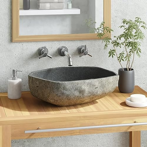 Vopese Lavabo de Piedra de Río Elegante - Moderno y Rústico - 45-53 cm x 34-41 cm - Fácil Limpieza