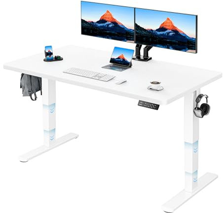 HUANUO Höhenverstellbarer Schreibtisch 140x70cm Ganze Tischplatte, Elektrisch Schreibtisch Höhenverstellbar 60-125cm, 3 Stufen-Beine-Design mit 120kg Tragfähigkeit & 2-Motor, Elektrischer Stehpult