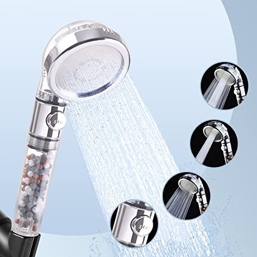 FACHIOO Pomme de douche filtrée, pommeau de douche haute pression à économie d'eau avec perles filtrantes, pommeau de douche à 3 réglages avec pulvérisateur à main, pommeau de douche Eco Water Spa