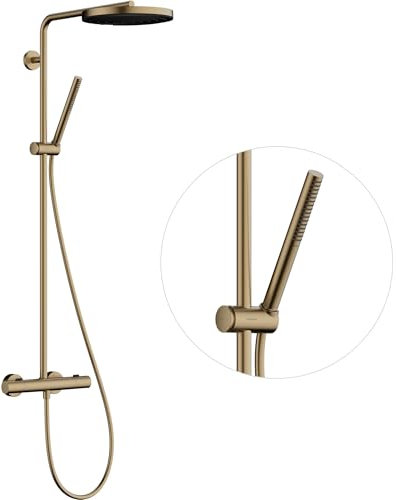 hansgrohe Pulsify S Puro - Duschsystem mit Thermostat, Regendusche (260 mm) mit Armatur, Handbrause, Schlauch, Brausestange und runder Kopfbrause, Brushed Bronze, 24222140