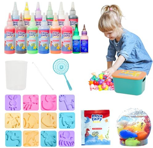 Balakaka Aqua Gelz Set mit 12 Flaschen Farbgel/ 2 Leuchtfarbgel, Magic Water Elf mit Form/Bündelglas, Magisches DIY 3D Wassergel-Spielzeug Geschenk für Kinder ab 3+