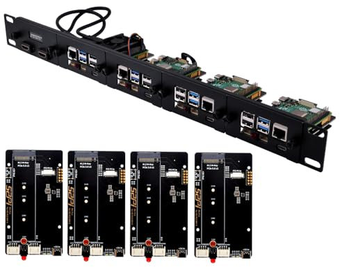 GeeekPi 19 inch 1U Rack Mount for Raspberry Pi 5, with 4PCS PCIe to M.2 NVMe SSD Adapters, Holds up to 4 Raspberry Pi 5/4B Boards, Compatible with 19 inch Server Rack