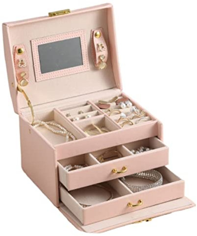 ASHSDI Schmuckaufbewahrung Schmuckschatulle mit großer Kapazität Schmuckaufbewahrungsbox Clead Schmuckaufbewahrungsbox Ohrringe Halskette Armband Schmuckschatulle Schmuckschrank(Pink)