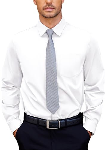 COOFANDY Mens Shirts Long Sleeve Casual Shirt Plain Dress Shirts Regular Fit Wrinkle Free Formal Shirt White S