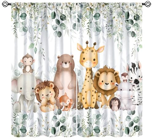 Safari-Vorhänge für Kinder, Waldtiere, Dschungeltiere, Fensterbehandlungen für Jungen und Mädchen, Schlafzimmer, niedlicher Cartoon-Löwe, Kinderzimmer, Vorhänge für Wohnzimmer, B 42 x L 45 (Dekor)