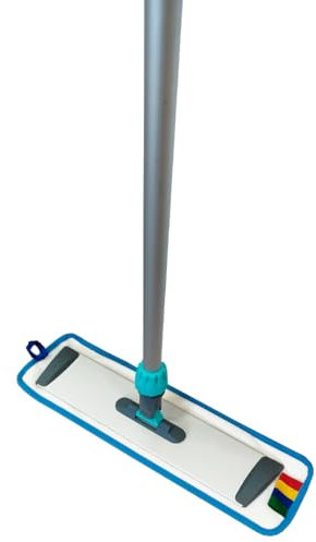 Clim Profesional Mopa de Microfibra Wet&Dry 40cm para Limpieza en Húmedo y en Seco con Ajuste de Velcro. Sistema Completo Incluye Mango de Aluminio 125 cm